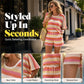 👗 57% OFF NOW!⏰Women's Color-Blocked Striped Knit Casual 2-Piece Set👚🩳