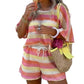 👗 57% OFF NOW!⏰Women's Color-Blocked Striped Knit Casual 2-Piece Set👚🩳