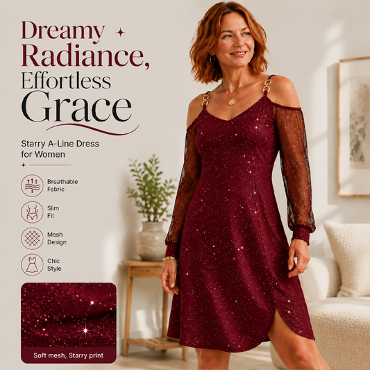 Elegant Off-the-Shoulder Tulle-Sleeve Dress for Women😍🥰Perfect for a Variety of Occasions
