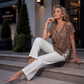 ⏰Last Day Sale 57% Off💃Women's T-shirt with leopard pattern, loose fit, V-neck