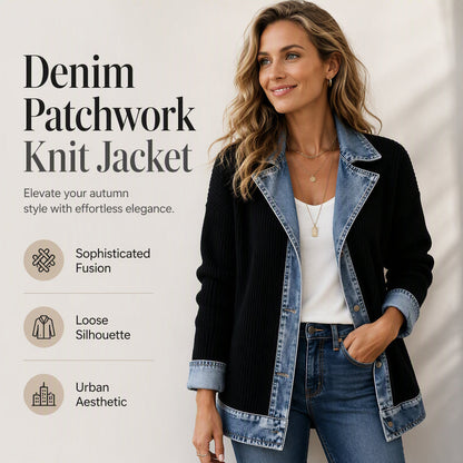 🌸LAST DAY SPECIAL PRICE!!🌸Women’s Elegant Denim Spliced Ribbed Knit Coat