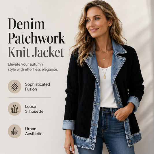 🌸LAST DAY SPECIAL PRICE!!🌸Women’s Elegant Denim Spliced Ribbed Knit Coat
