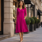 💯High quality☀️👗Top Pick - V-Neck Midi Dress – Relaxed Fit & Soft Drape for Any Occasion