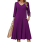 💯High quality☀️👗Top Pick - V-Neck Midi Dress – Relaxed Fit & Soft Drape for Any Occasion