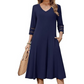 💯High quality☀️👗Top Pick - V-Neck Midi Dress – Relaxed Fit & Soft Drape for Any Occasion