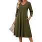💯High quality☀️👗Top Pick - V-Neck Midi Dress – Relaxed Fit & Soft Drape for Any Occasion