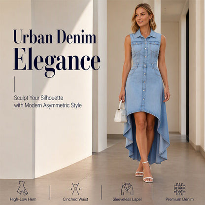 ⏰Last Day Sale 55% Off💃Women's Sleeveless Denim Dress with Asymmetrical Hem