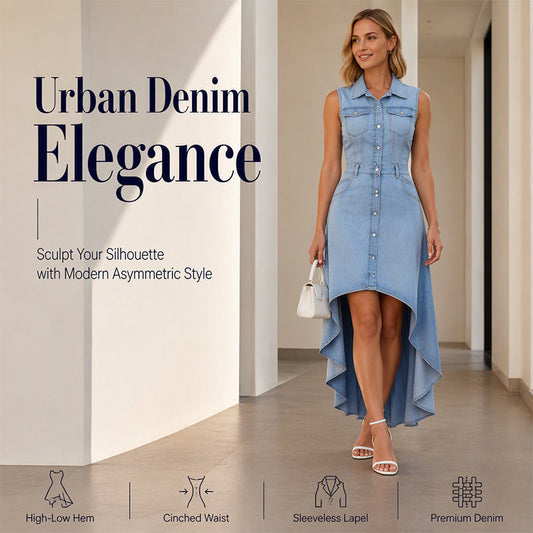 ⏰Last Day Sale 55% Off💃Women's Sleeveless Denim Dress with Asymmetrical Hem