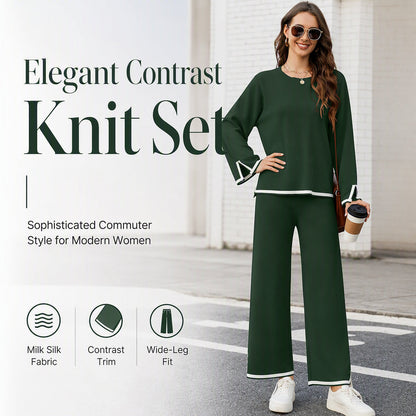 Women’s Casual Crewneck Top and Wide-Leg Pants Set