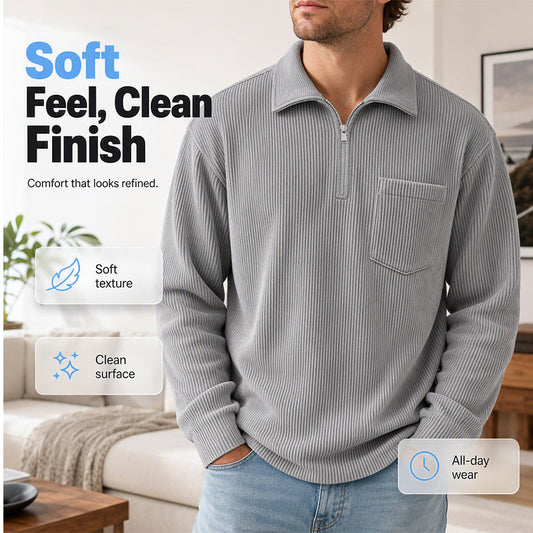 Men's Casual Ribbed Half Zip Sweater