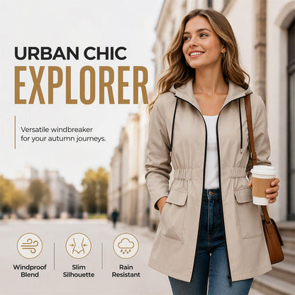 🌧️ Rain-Ready Comfort | Women's Water-Resistant Hooded Drawstring Jacket