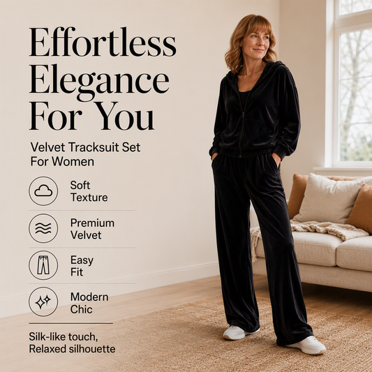 Women's Velour Hooded Tracksuit 2 Piece Set