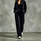 Women's Velour Hooded Tracksuit 2 Piece Set
