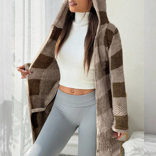 💖 Classic Plaid, Cozy Long-Line Coverage 🍂Women's Zip-Up Hooded Jacket