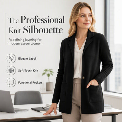 ✨ Blazer Look, Cardigan Comfort | Women's Lapel-Collar Knit Cardigan