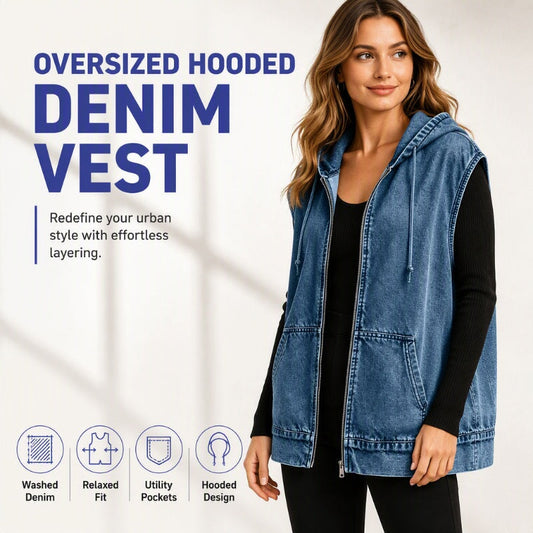 🧥 Seasonal Style | Women's Oversized Hooded Denim Vest Jacket
