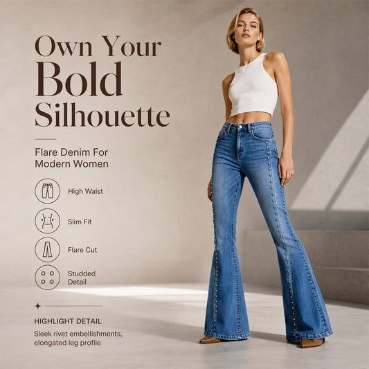 ✨ Rivet Details That Stand Out | Women's High-Waisted Flare Jeans