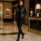 ✨ Elevated Moto Style | Women's Slim-Fit Quilted-Shoulder Faux Leather Jacket