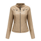✨ Elevated Moto Style | Women's Slim-Fit Quilted-Shoulder Faux Leather Jacket