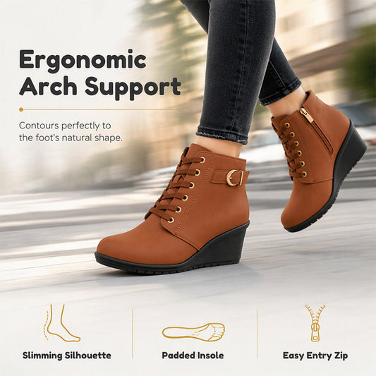 💖 Easy Lift, All-Day Comfort | Women's Wedge Heel Zip-Up Ankle Boots
