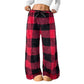 ☁️ Feel-Good Comfort | Women's Plush Plaid Wide-Leg Trousers