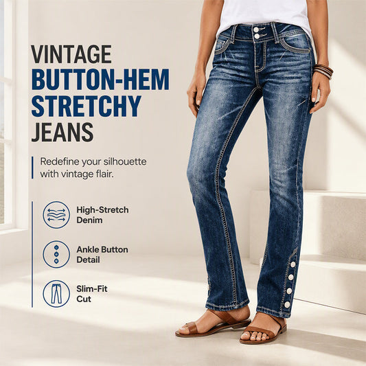 💖 Latest Design | Women's Stretch Slim-Fit Jeans with Button-Hem Detail