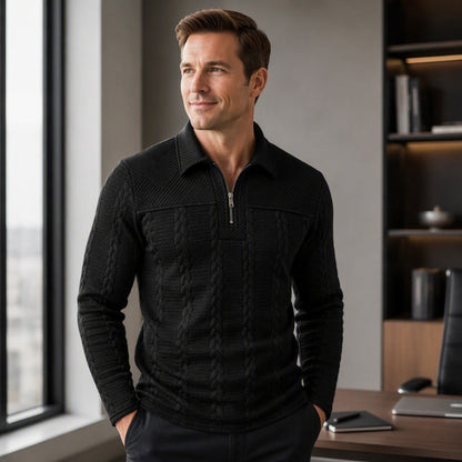 ✨ Polished Comfort | Men's Textured Half-Zip Long-Sleeve T-Shirt