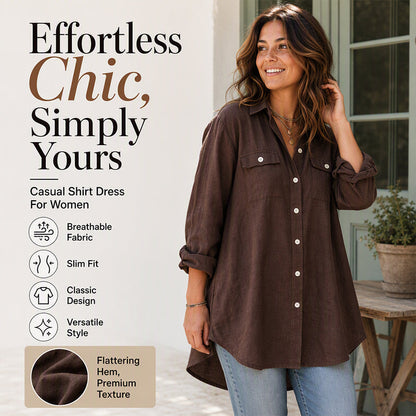 🌿 Easy, Breezy Comfort | Women's Cotton-Linen Long-Sleeve Shirt Dress
