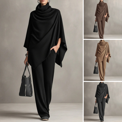 🌸 New Arrival | Women's Cowl-Neck Cape & Wide-Leg Pants 2-Piece Set