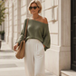 💖 Latest Design | Women's Off-Shoulder Knit Top & Relaxed Pants 2-Piece Set