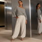 💖 Latest Design | Women's Off-Shoulder Knit Top & Relaxed Pants 2-Piece Set