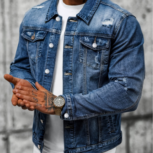🔥 Distressed Denim, Timeless Edge | Men's Vintage-Wash Denim Jacket⚡Free shipping