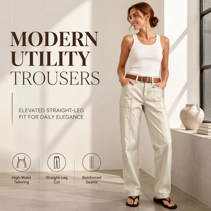 ✨Tailored Comfort | Women's Straight-Leg Utility Trousers with Reinforced Seams
