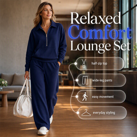 💖 One Set, Endless Ease | Women's Half-Zip Top & Wide-Leg Pants 2-Piece Set⚡Free shipping