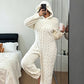 💖🐻 Playful Comfort | Women's Bear-Embroidered Cable-Knit Hooded Loungewear