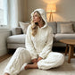 💖🐻 Playful Comfort | Women's Bear-Embroidered Cable-Knit Hooded Loungewear