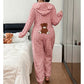💖🐻 Playful Comfort | Women's Bear-Embroidered Cable-Knit Hooded Loungewear