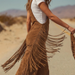 🤎 Standout Western Style | Women's Suede-Like Fringe Wide-Leg Overalls