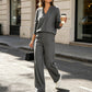 Women's Casual V-Neck Top & Wide-Leg Pants