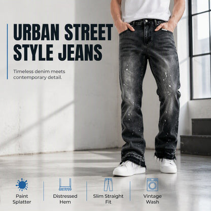 🎨 Stand Out in Denim | Men's Paint-Splatter Distressed Slim-Straight Jeans