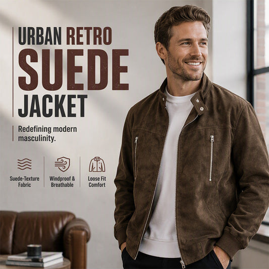 💯 Premium Texture | Men's Retro Suede-Look Stand-Collar Bomber Jacket⚡Free shipping
