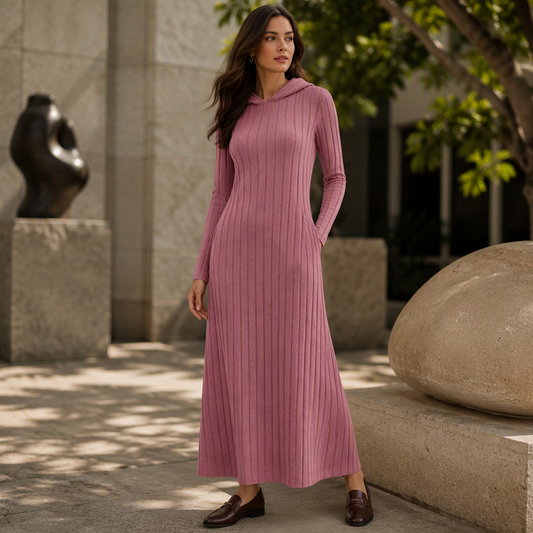 💥 Limited-Time Deal | Women's Ribbed-Knit Hooded Maxi Dress