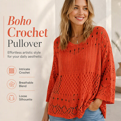 🌸 New Arrival | Women's Hollow-Out Crochet Relaxed Knit Sweater