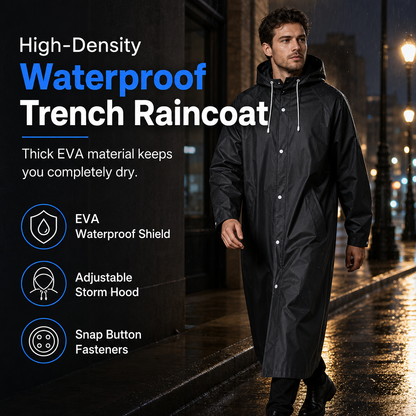🌧️ Stay Dry, Keep Moving | Long Hooded EVA Waterproof Raincoat Poncho
