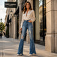 💎 Details That Stand Out | Women's Beaded Distressed High-Waist Flare Jeans