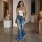 💎 Details That Stand Out | Women's Beaded Distressed High-Waist Flare Jeans