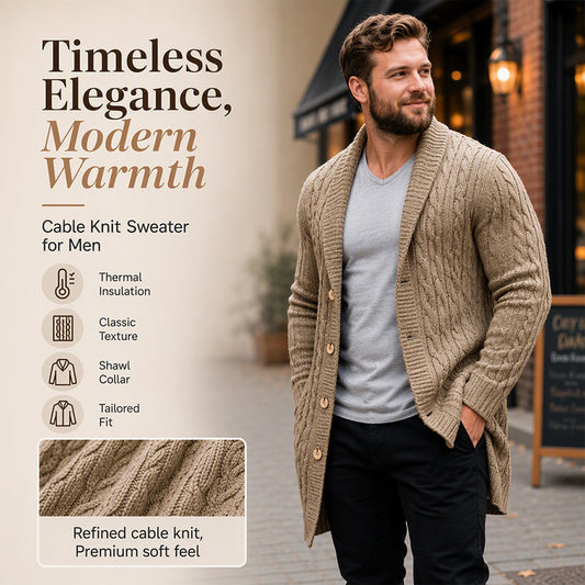 Men's Mid-Long Cable Knit Cardigan
