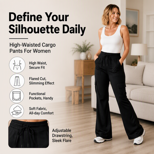 🎯 Utility Meets Flare | Women's High-Waisted Drawstring Cargo Flare Pants