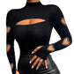 💖 Heart Details That Stand Out | Women's Beaded Cutout Mock-Neck Slim-Fit Top