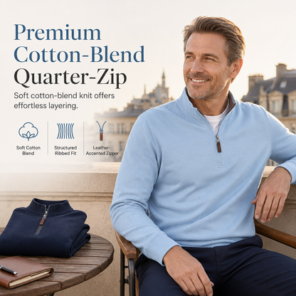 ✨ Smart-Casual Made Easy | Men’s Quarter-Zip Ribbed Collar Pullover